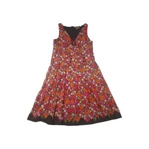 Notations  Sz PL Black Sleeveless Pink Orange Lined Colorful Floral Cotton Dress